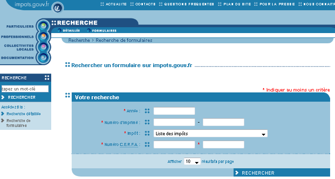 Rechercher un formulaire sur impots.gouv.fr.